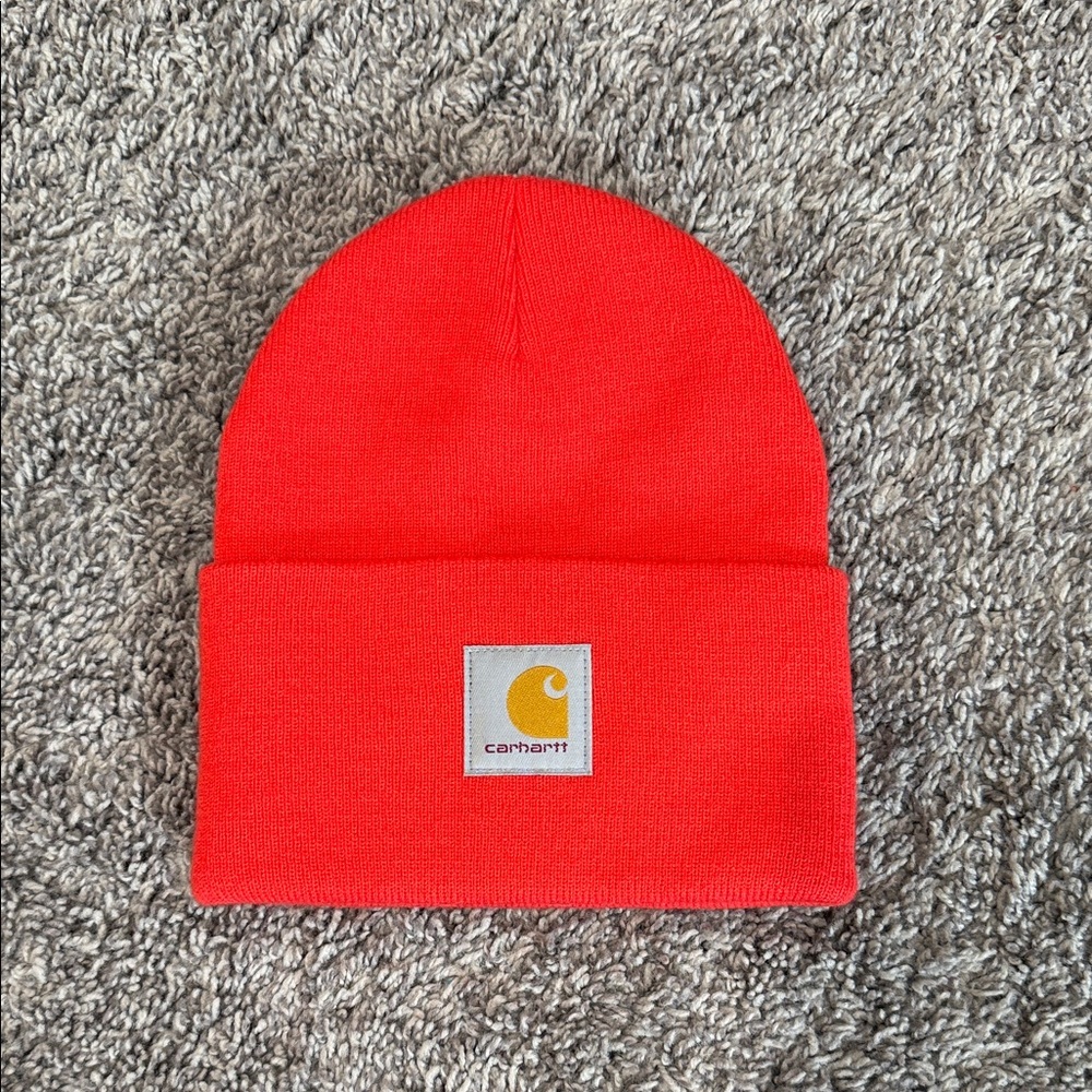 Carhartt mens Bright orange Cuffed Beanie with Logo Patch